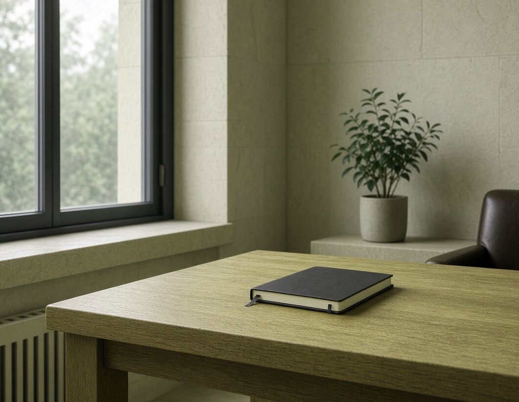 Desk, lamp